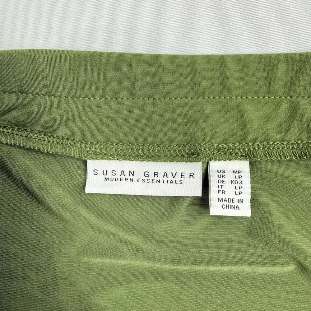 Susan Graver Modern Essentials Olive Green Liquid Knit Midi Skirt Pockets MP